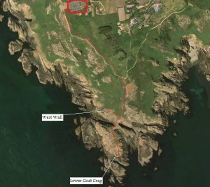 Carpark location and southern crags